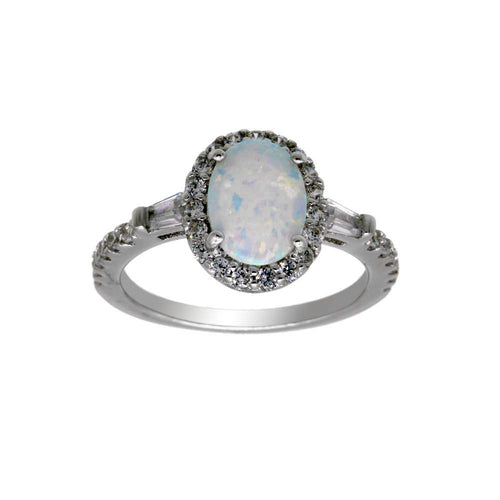 Lhr01304 Sterling Silver Synthetic Opal Oval and cz ring