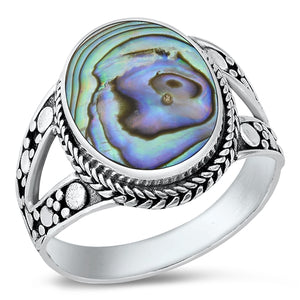 Lhr130693 Sterling Silver Abalone Shell Bali Style Ring