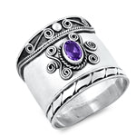 Lhr1308779 Sterling Silver Ring Bali Style Amethyst