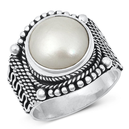 Lhr1309899 Sterling Silver Large Ring Bali Style Pearl