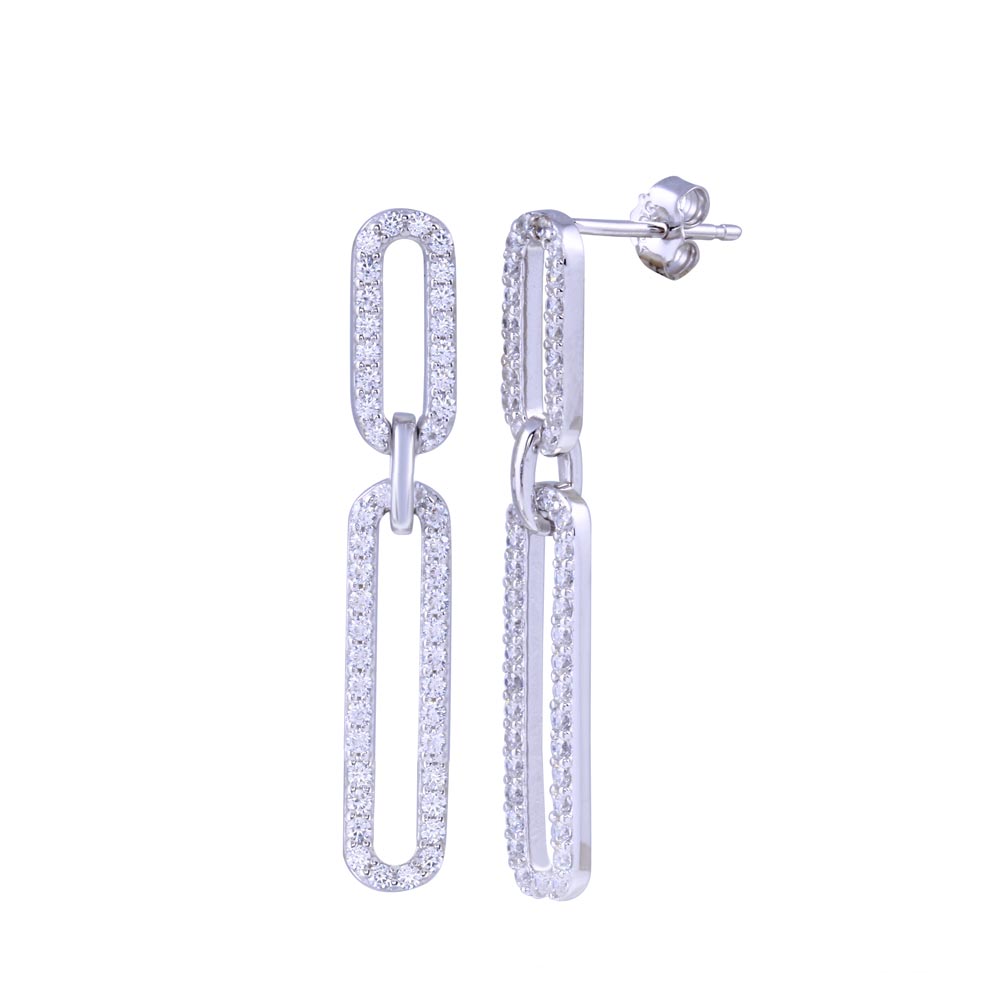 Lhe1311 Sterling Silver Link Earring Cz Stones