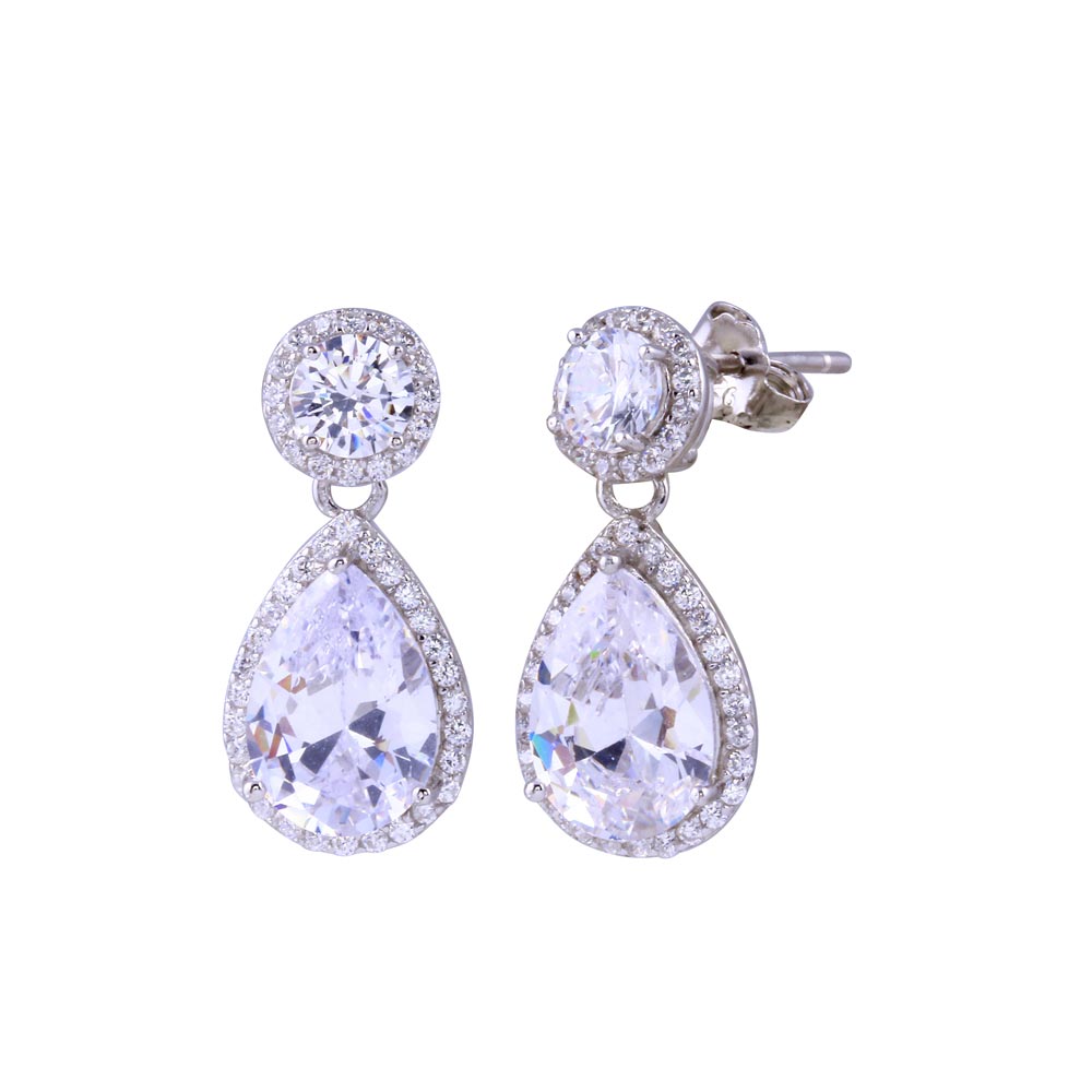 Lhe13129 Sterling Silver Earring Tear Drop CZ