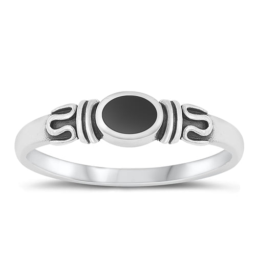 Lhr131599ON Sterling Silver Ring Black Agate Stone