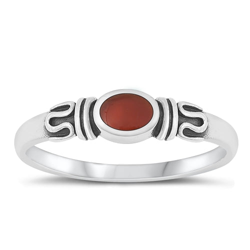 Lhr1315159R Sterling Silver Ring Band Red Agate Stone