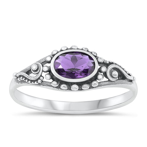 Lhr1315559 Sterling Silver Ring Amethyst Cz