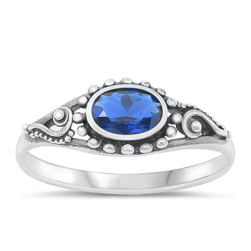 Lhr1315559Bl Sterling Silver Ring Blue Sapphire Cz Stone