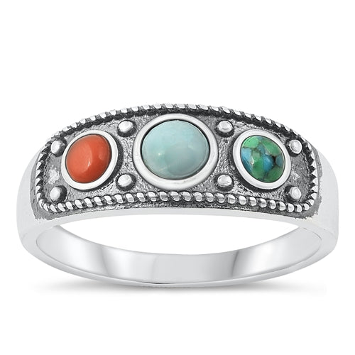 Lhr13159129 Sterling Silver Band Ring Multi Color Stones