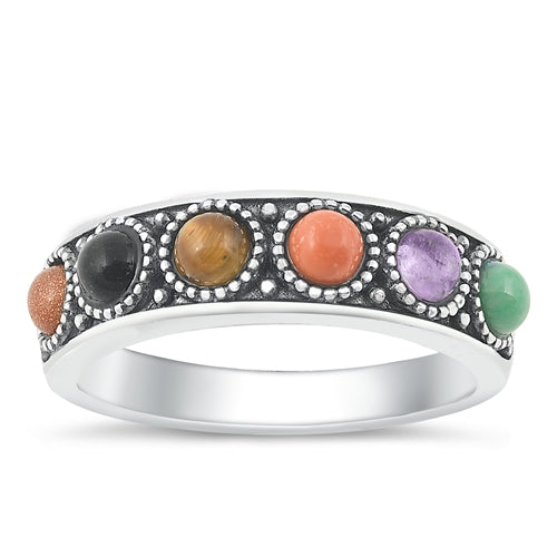 Lhr1315919 Sterling Silver Ring Band Multi color Stones
