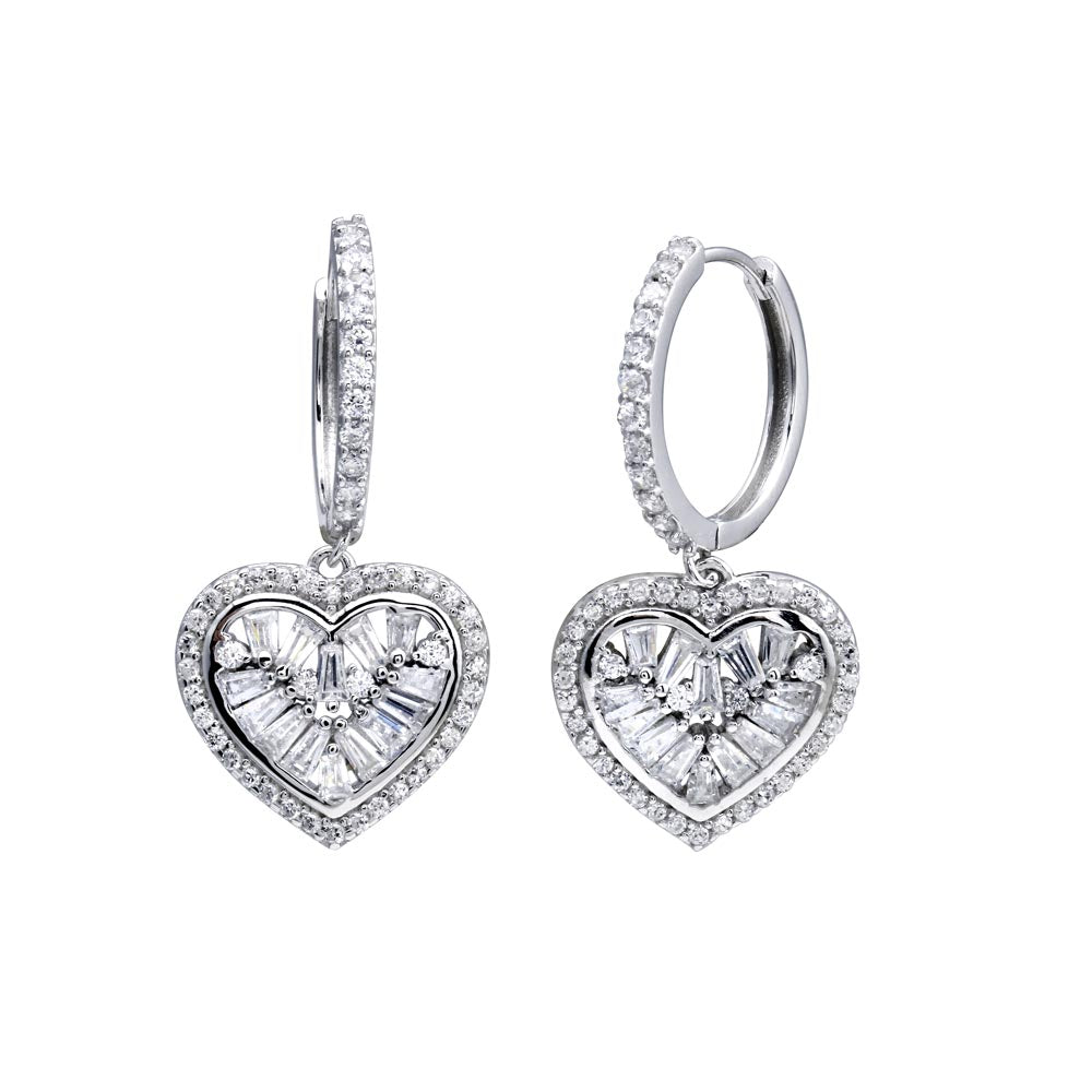 Lhe13189 Sterling Silver Hoop  Heart Cz Earring