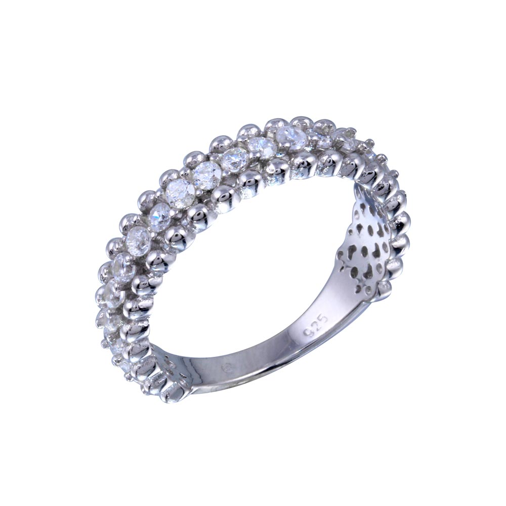 Lhr01318CL Sterling Silver Clear Cz Band Ring