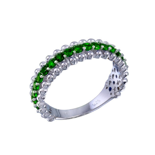 Lhr01318GR Sterling Silver Green Cz Band ring