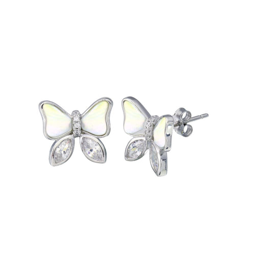 Lhe013269 Sterling Silver Butterfly Earring Faux Pearl   and cz