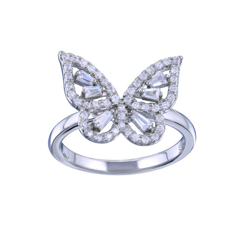Lhr01340 Sterling Silver Butterfly Ring Baguette stones