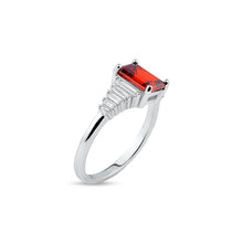 Load image into Gallery viewer, Lhr13589 Sterling Silver Ring Baguette Stones &amp; Red Garnet Cz Square