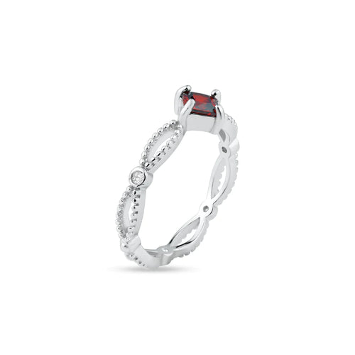 Lhr13629 Sterling Silver Ring Marquis Cz Red Stone