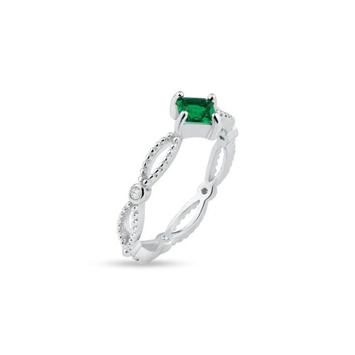 Lhr136299 Sterling Silver Ring Marquis Stone Green Emerald