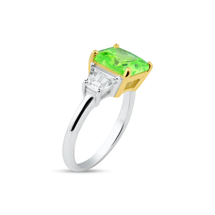 Lhr13649 Sterling Silver Ring Past Present & Future Green Cz Ring