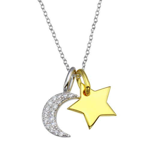 Lhp01365 Sterling Silver Moon and Plated Gold Star Necklace