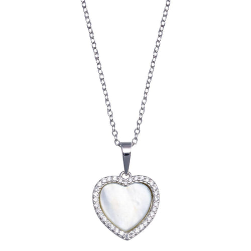 Lhp01387 Sterling Silver Necklace  Mother of Pearl Heart with Cz
