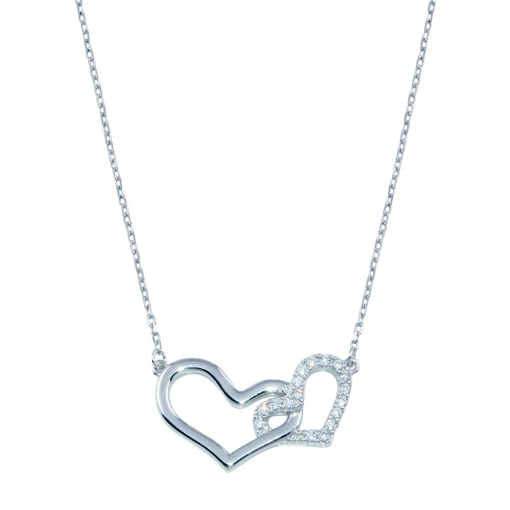 Lhp01396 Sterling Silver Necklace  Double Heart