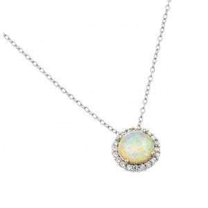 Lhp01408 Sterling Silver Round Synthetic Opal Necklace