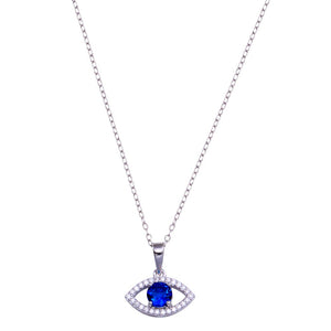 Lhn01419 Sterling Silver Necklace Evil Eye Blue