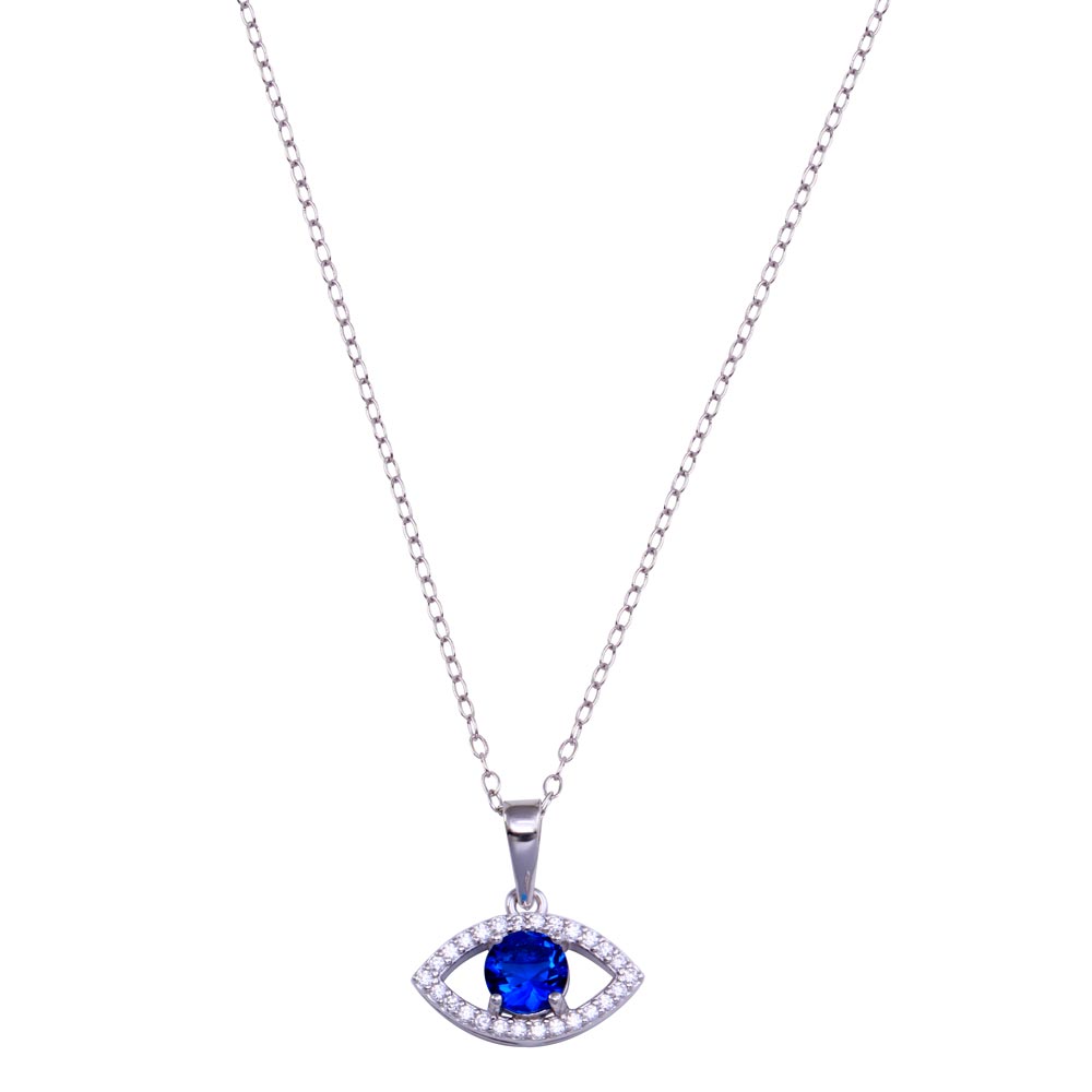 Lhn01419 Sterling Silver Necklace Evil Eye Blue