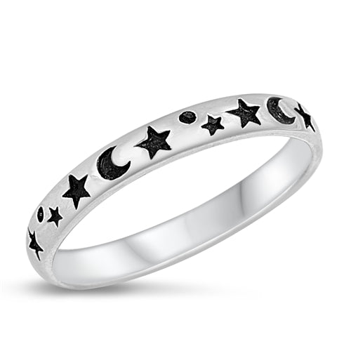 Lhr1421929 Sterling Silver Ring Moon & Stars