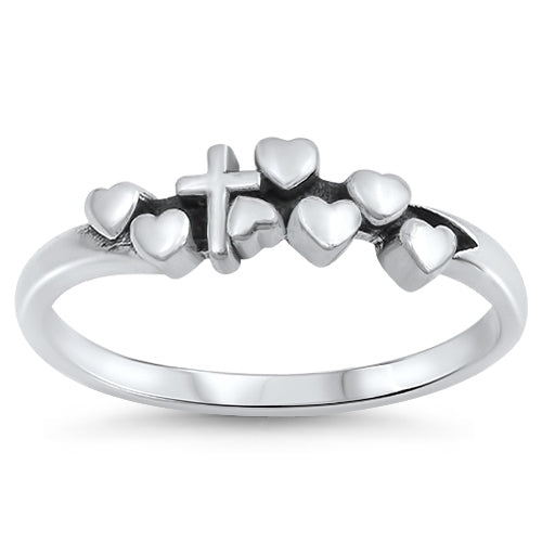 Lhr1426249 Sterling Silver Ring Cross & Heart Plain silver