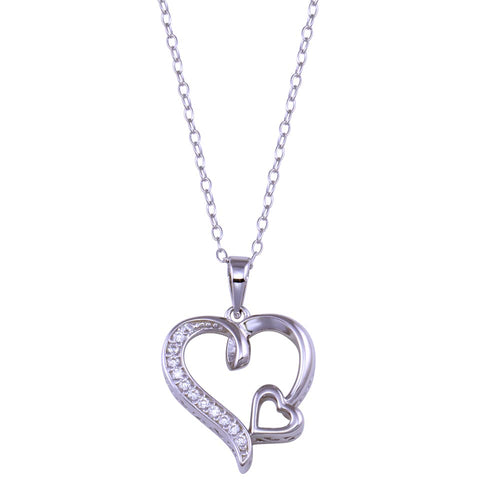 Lhp14359 Sterling Silver Necklace Heart Double with Cz Stones 18'' chain