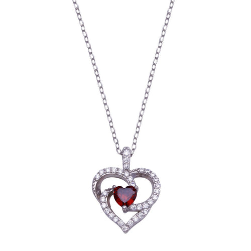 Lhp01439 Sterling Silver Red Heart Necklace & Cz Stones