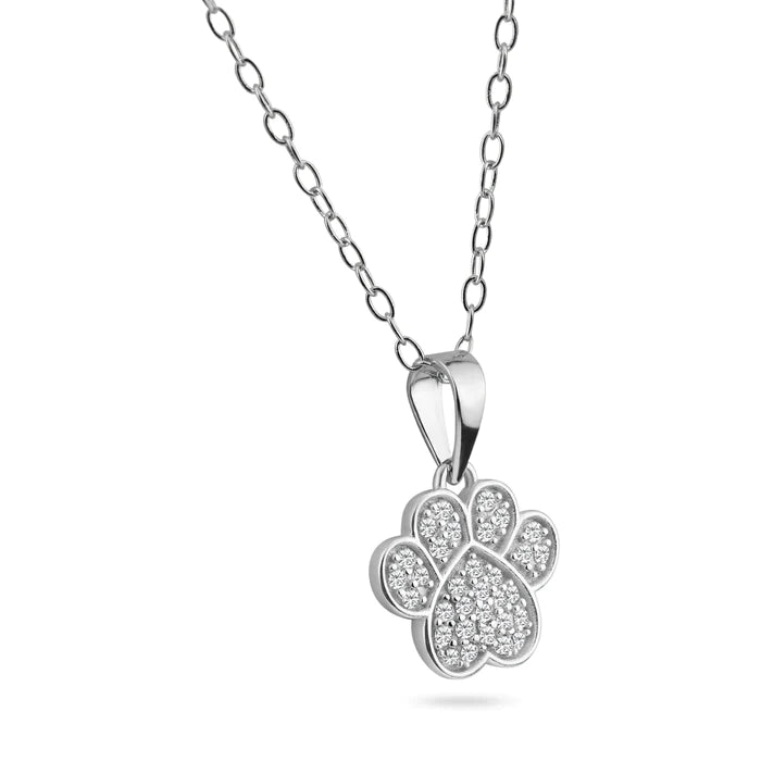 Lhp14599 Sterling Silver Necklace Paw Cz Stones