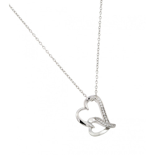 Lhp01466 Sterling Silver Necklace  Double Intertwined Hearts