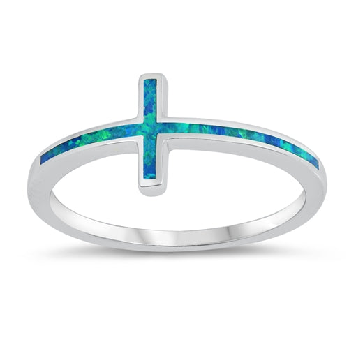 Lhr1506769 Sterling Silver Cross Ring Blue Lab Opal