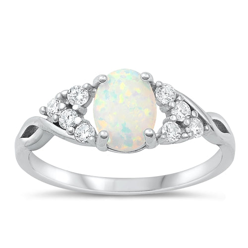 Lhr1509699 Sterling Silver Ring Lab Opal Oval & Cz stones