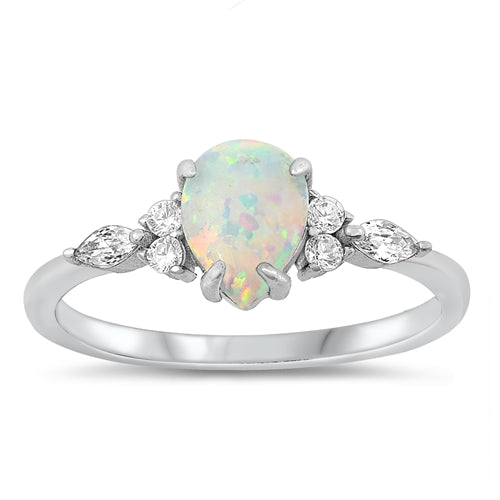Lhr1509709 Sterling Silver Ring Opal Synthetic Pear Shape  & Cz Stones
