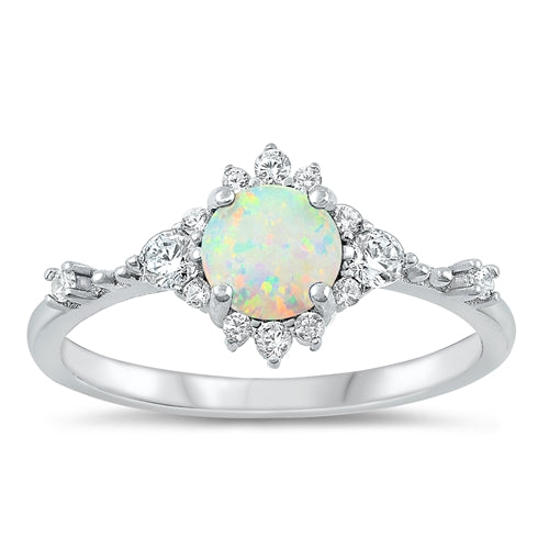 Lhr1509939 Sterling Silver Ring Opal Synthetic Round Stone & Cz