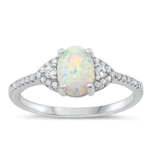 Lhr1509949 Sterling Silver Ring Opal Synthetic Oval Stone and Cz