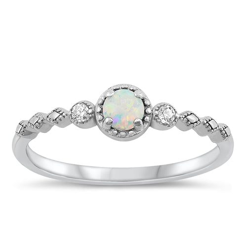 Lhr1510369 Sterling Silver Ring Opal Synthetic Round Delicate Band