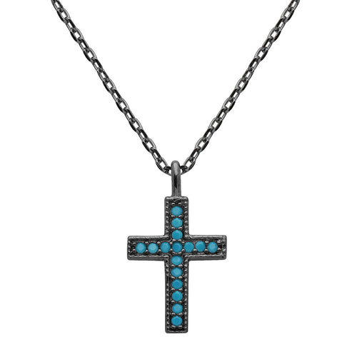 Lh1539Blue Sterling Silver Cross Blue Stones