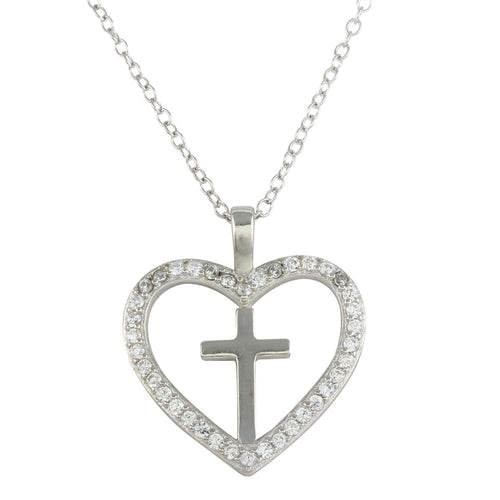Lhp01555 Sterling Silver Open Cz Heart with Cross
