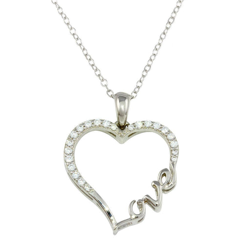 Lhn01596 Sterling Silver Heart love Necklace with Cz stones