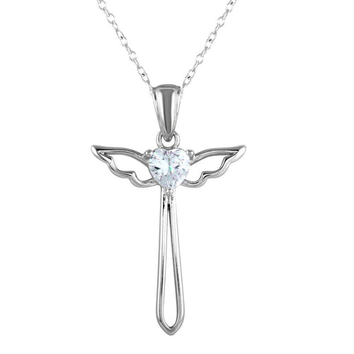 Lhp01618 Sterling Silver Cross Wings and Heart Cubic