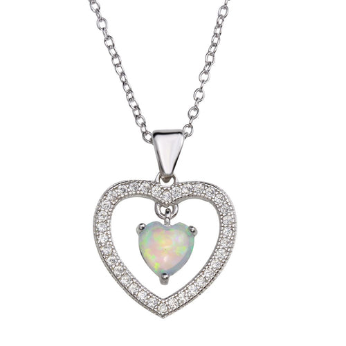 Lhp01679 Sterling Silver Heart with Synthetic opal