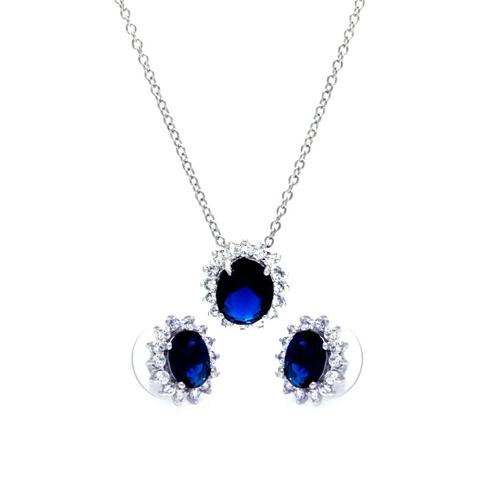 Lhset0172 Sterling Silver Cz Sapphire Oval Set