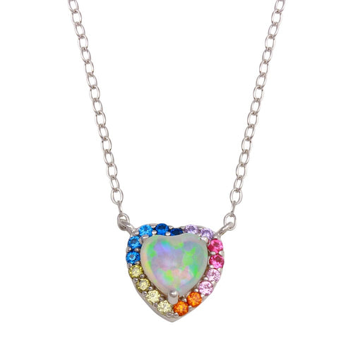 Lhn01736 Sterling Silver Necklace Open Heart Multi color necklace