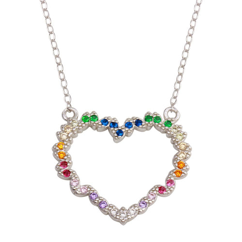Lhp01745 Sterling Silver Multi Color Heart Necklace