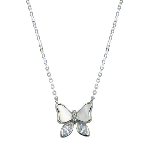 Lhp017659 Sterling Silver Butterfly Necklace Mop & cz stones