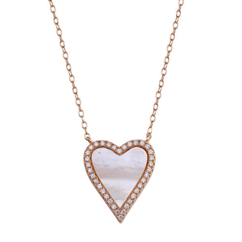 Lhp01768 Sterling Silver Rose Gold Mother of Pearl Heart Necklace