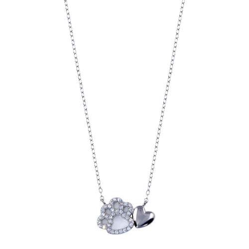 Lhn1781 Sterling Silver Necklace Dog Paw with Heart